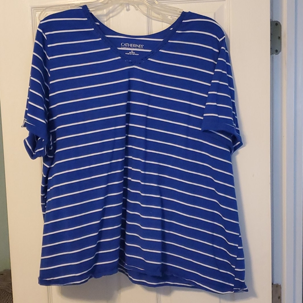 Catherines Blue with white stripe shirt. 3x